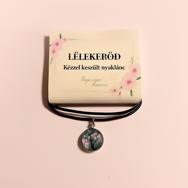 rózsaszín lombos életfa nyaklánc - epoxi gyanta medállal